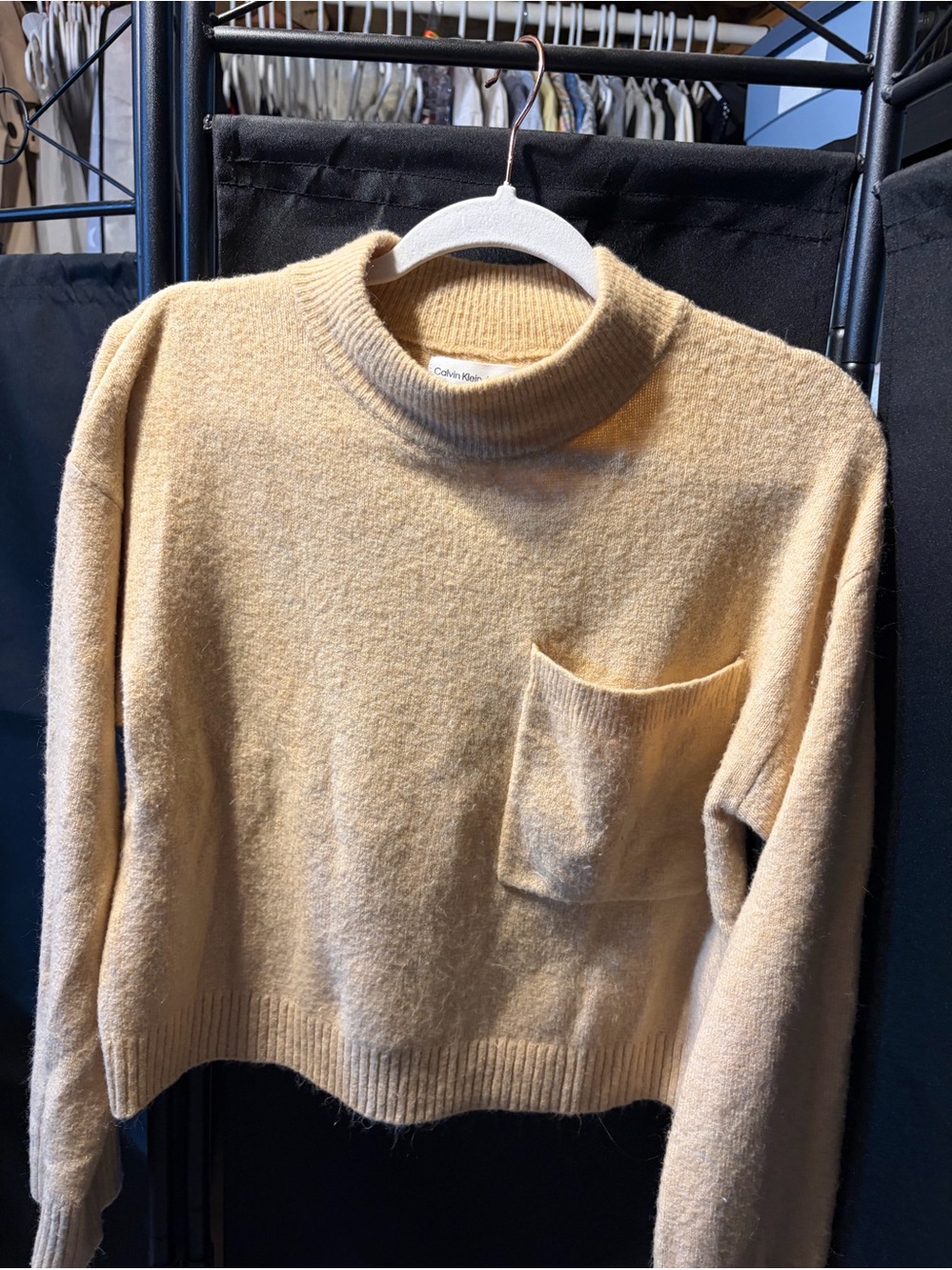 Calvin Klein Jeans Cream Turtleneck Pocket Sweater